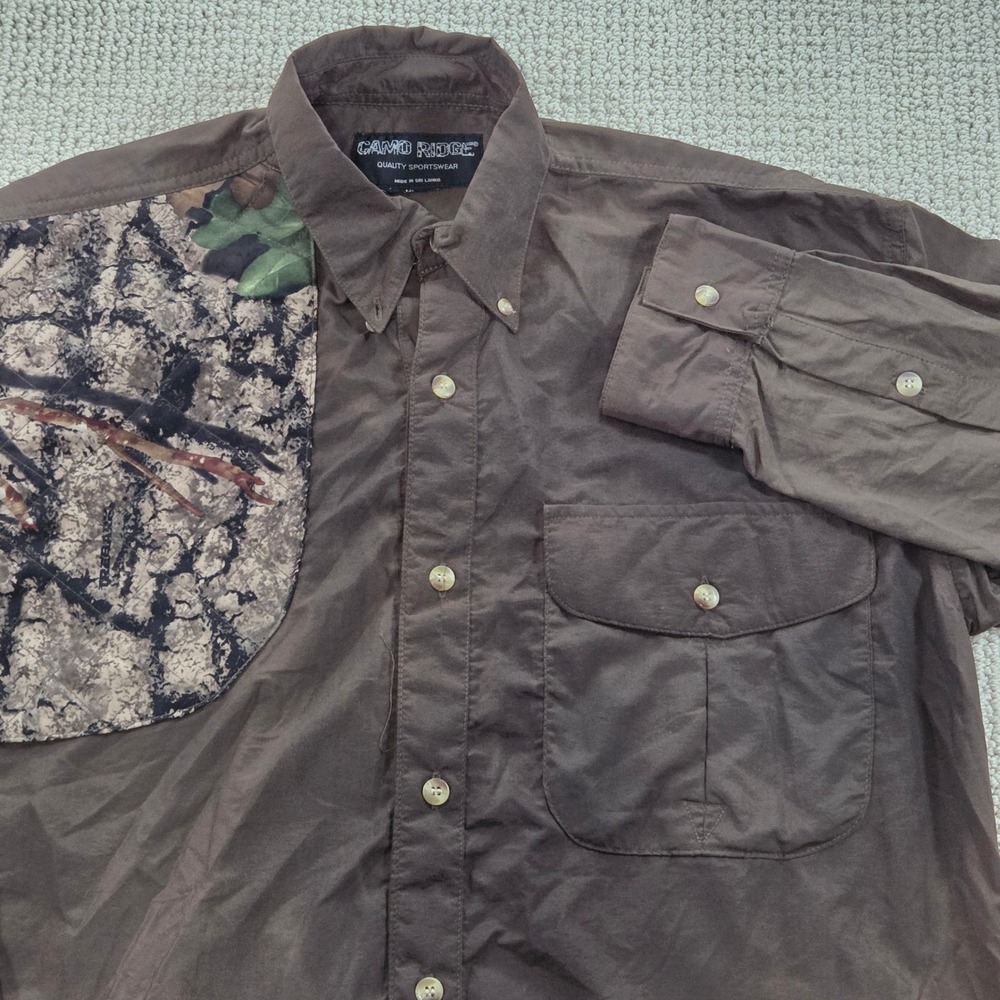 VTG Camo Ridge Hunting Long Sleeve Button‎ Down Shirt Treebark Brown Mens L